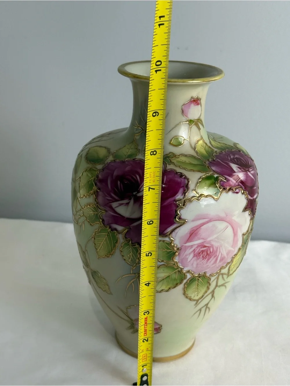 Vintage Vase Antique Hand Painted Nippon Floral Roses Gold Gilt Porcelain